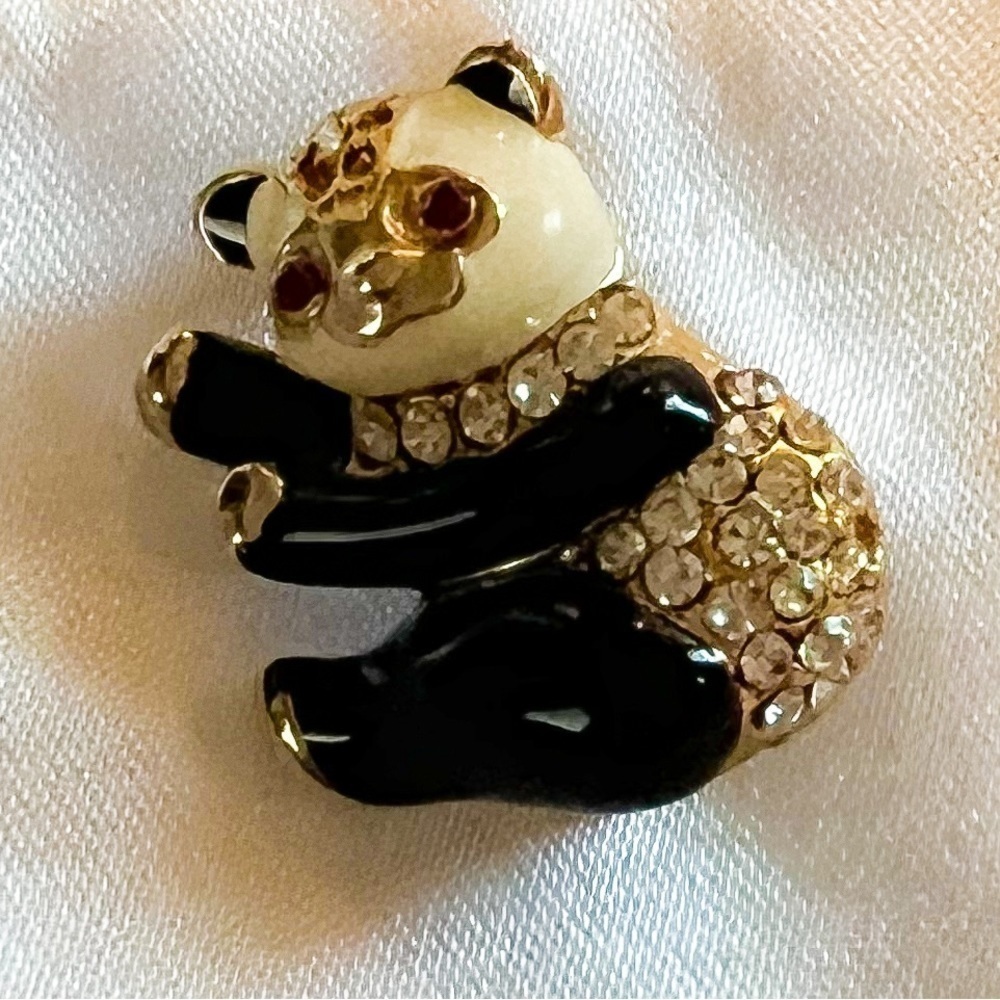 Vintage Panda Bear Brooch with Diamonds